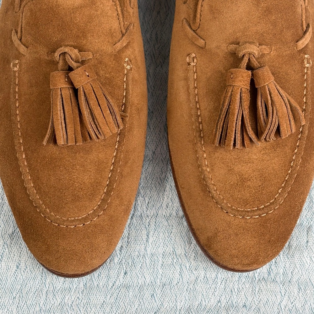 Ralph Lauren Purple Label Quillis Tassel Loafers Teak Calf Suede EU 38.5 US 8.5 - Picture 10 of 16